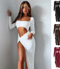 Langärmliges, ausgehöhltes Kleid mit U-Ausschnitt und Schlitz für Damen