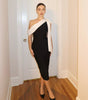 Damen Slim-Fit-Nischenkleid mit schrägen Schultern und Bandage