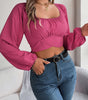 Leisure Lantern Sleeve Lace-up Waist Chiffon Shirt Midriff-baring Top