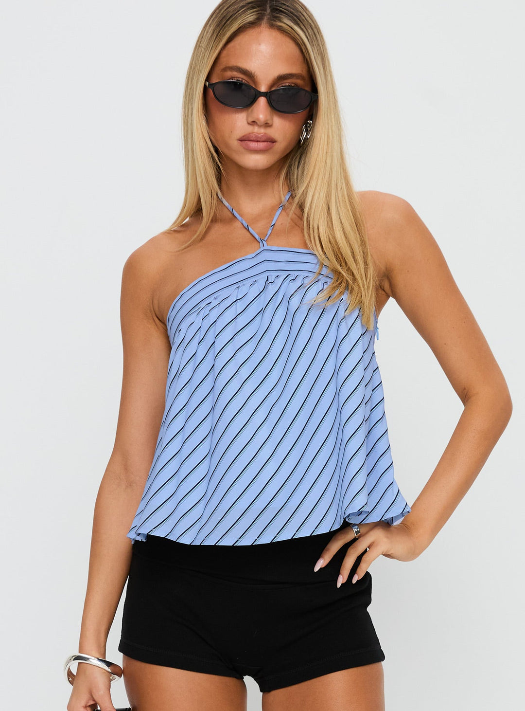 Allegra | Women’s Striped Halter Blouse with Pleated Front
