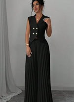 Women's Summer Sleeveless Suit – Button Vest & Pleated Pants Set