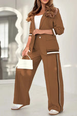 Women’s 2-Piece Suit Set – Blazer & High Waist Wide Leg Pants Office Outfit