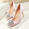 Pointed shiny rhinestone buckle shoes