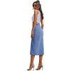 Women's Button Irregular Slit Denim High Waist Skirt