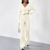 Two-piece Women's V-neck Short Knitted Cardigan Bootcut Trousers Versatile Casual Women's Clothing
