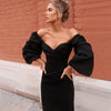 Waist bubble sleeve dress long sleeve dress