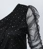 Sexy dress with shiny gauze diagonal shoulders