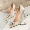 Pointed shiny rhinestone buckle shoes