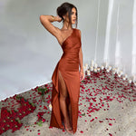 Elegant One-Shoulder Backless Satin Dress