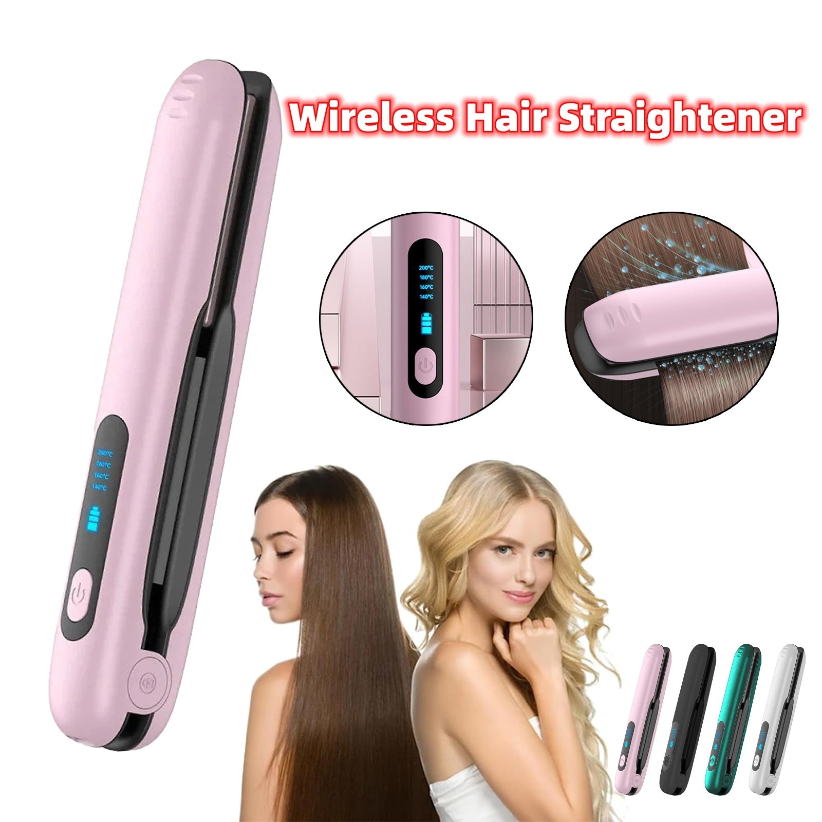 Wireless 2-in-1 Hair Straightener & Curler | USB Rechargeable | 5000mAh | 200°C | Portable & Cordless