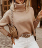 Damen Rollkragenpullover in einfarbiger Optik, modische Winteroberteile
