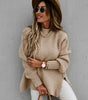 Solid color drawstring side slit knit sweater