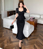 Temperament Square Collar Ruffled Flab Hiding Slimming Fishtail Skirt Suit