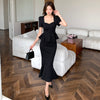 Temperament Square Collar Ruffled Flab Hiding Slimming Fishtail Skirt Suit
