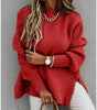 Solid color drawstring side slit knit sweater