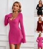 Sexy U-Neck Long Sleeve Slim Fit Dress