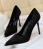 Shallow metal pointed high heels
