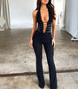Women's Lace Lash Rope Lace Up Slim Fit Halter Jumpsuit