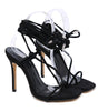 Ladies Black Lace-Up Open-Toe Low Stiletto High Heel Sandals