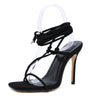 Ladies Black Lace-Up Open-Toe Low Stiletto High Heel Sandals