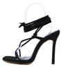 Ladies Black Lace-Up Open-Toe Low Stiletto High Heel Sandals