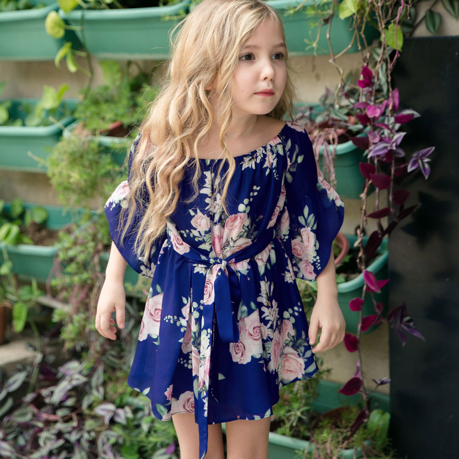 Mother-Daughter Parent-Child Wear One-Shoulder Printed Ruffled Dress