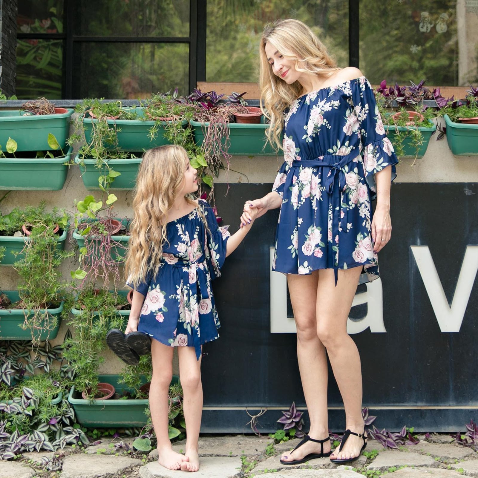 Mother-Daughter Parent-Child Wear One-Shoulder Printed Ruffled Dress