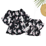 Mother-Daughter Parent-Child Wear One-Shoulder Printed Ruffled Dress