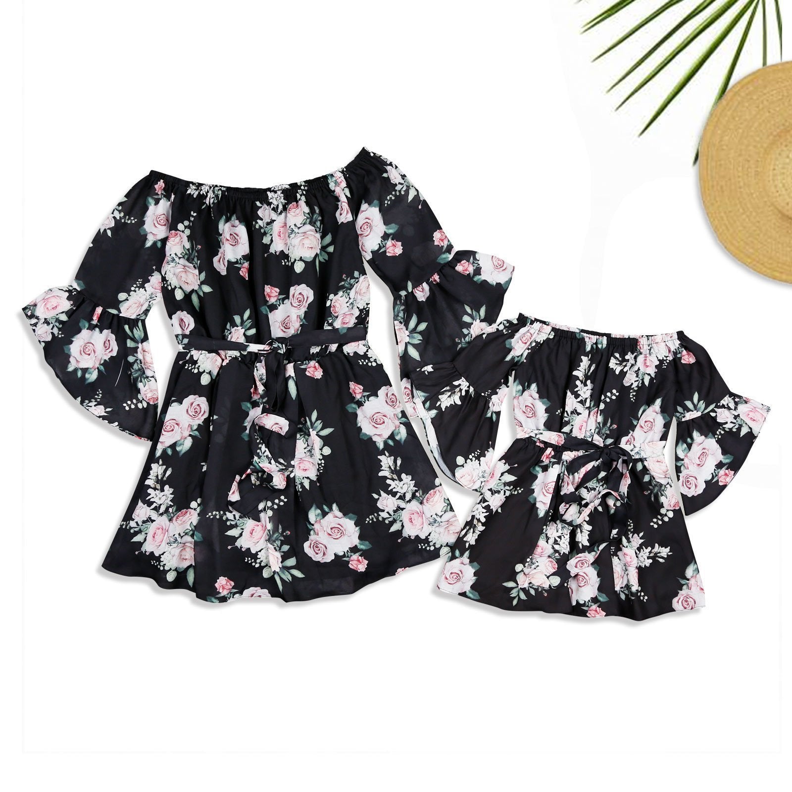 Mother-Daughter Parent-Child Wear One-Shoulder Printed Ruffled Dress