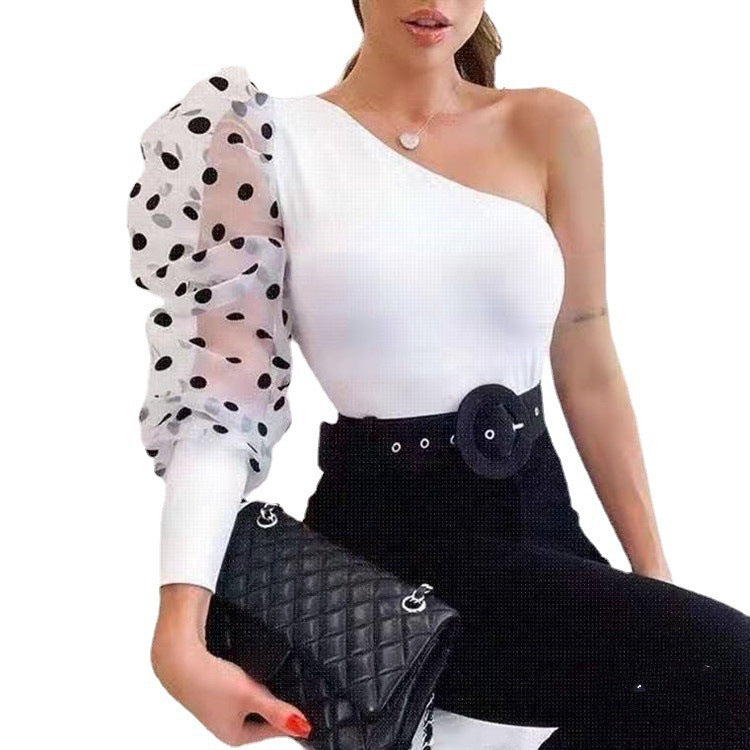 Sexy Mesh One-Shoulder Polka Dot Top – Summer Streetwear