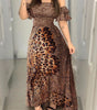 -neck long sleeve leopard dress