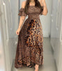 -neck long sleeve leopard dress