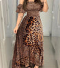 -neck long sleeve leopard dress