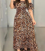-neck long sleeve leopard dress