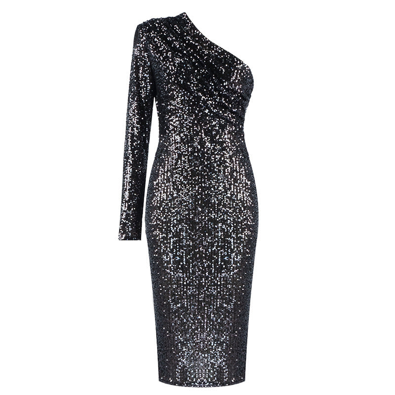 One-Shoulder Sequin Evening Dress – Sexy & Elegant