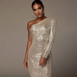 One-Shoulder Sequin Evening Dress – Sexy & Elegant