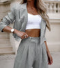 Striped Lapel Cropped Top & Straight Pants Set