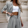 Striped Lapel Cropped Top & Straight Pants Set