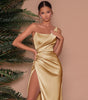 Woven Single Shoulder Fishbone Waistband Slit Dress For Women