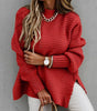 Solid color drawstring side slit knit sweater