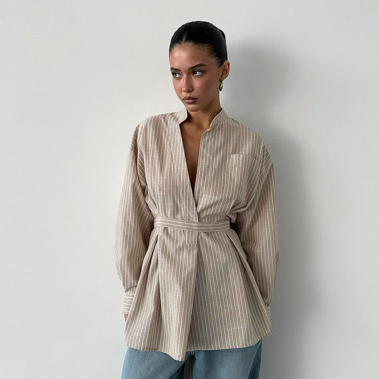 Female Simple All-match Long Sleeves Tied Top