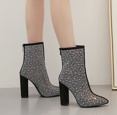 Rhinestone High Heel Boots