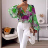 Women's Loose Fashion Printing V-neck Long Sleeve Shirt