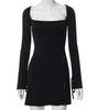 Square-neck Long Sleeve Split Dress – Slim & Stylish Short Skirt!