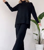 Loose-fit turtleneck knitted set with a long-sleeved top and straight trousers