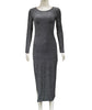 Round neck slit shiny slim dress female