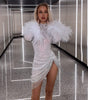 Fashionable Slim-fit Shiny Mesh Fur Cuff Pleated Dress