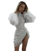 Fashionable Slim-fit Shiny Mesh Fur Cuff Pleated Dress