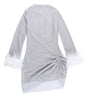 Fashionable Slim-fit Shiny Mesh Fur Cuff Pleated Dress