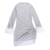 Fashionable Slim-fit Shiny Mesh Fur Cuff Pleated Dress